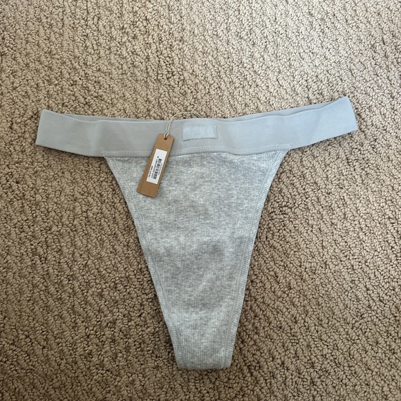 Skims Grey Cotton Rib Thong - Picture 1 of 3